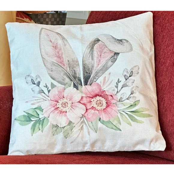 Easter Decorative Throw Pillow Cover Bunny Cottage Spring Decor Accent Case 18" - Picture 2 of 4